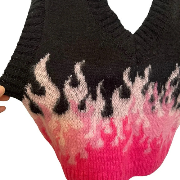 Ragged Priest Burnout Flame Black & Pink Crop Sweater Vest Pink Black Size XS - Picture 5 of 9